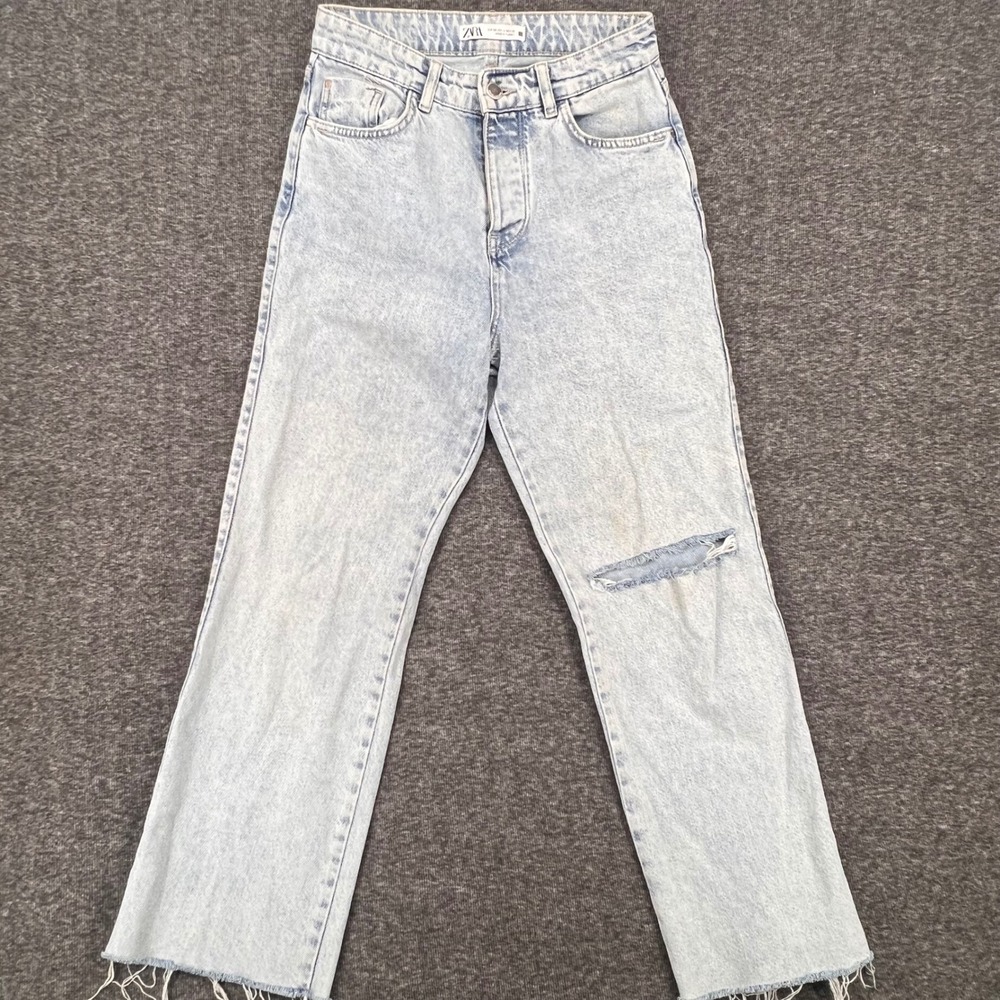 Zara‎ Women Light Acid Wash Distressed High Rise Straight Leg Jeans Size 4